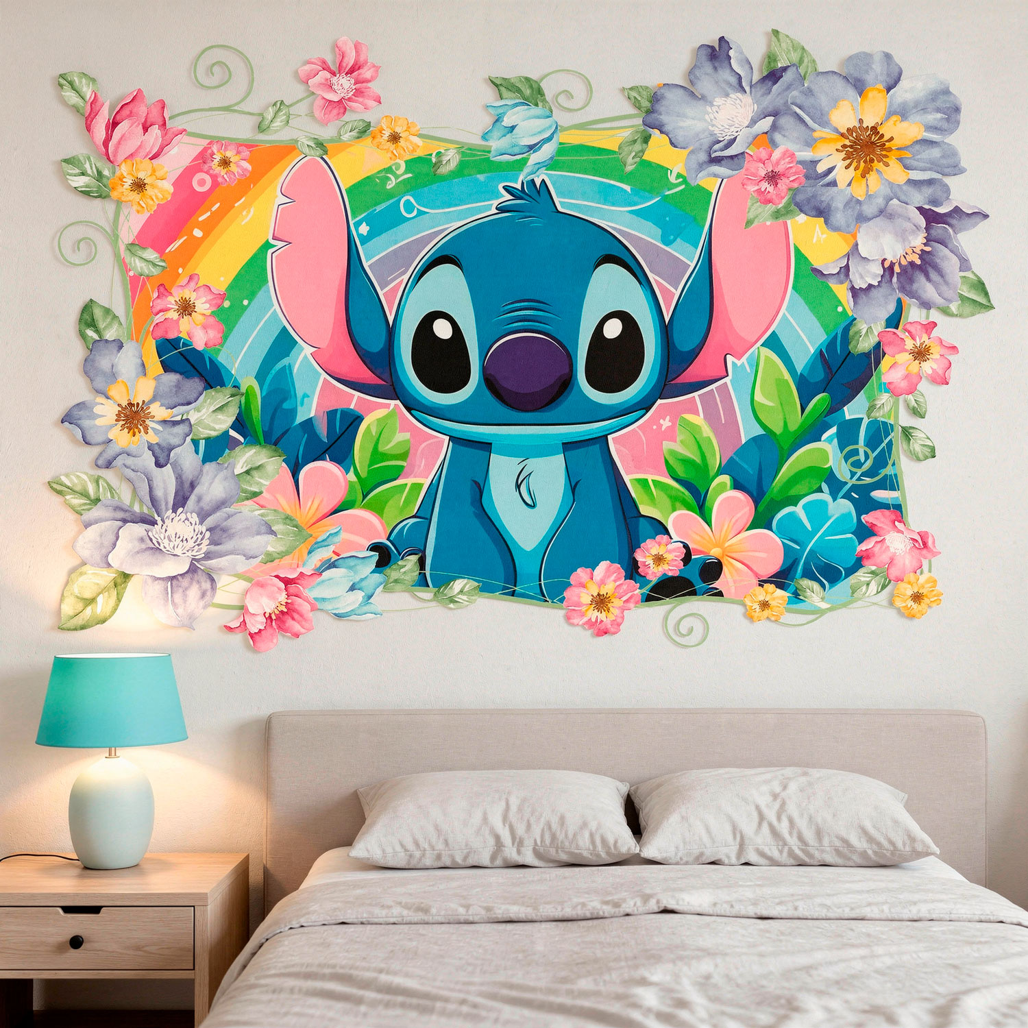 Vinilos Infantiles: Stitch Rainbow Floral