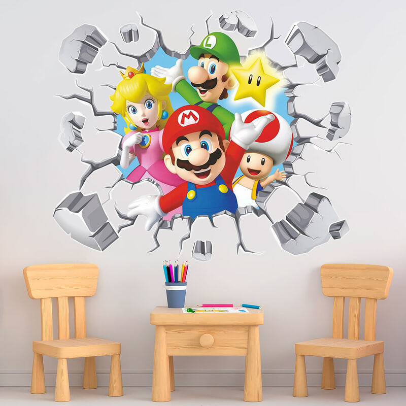 Vinilos Infantiles: Agujero de pared Mario y amigo