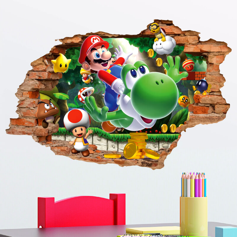 Vinilos Infantiles: Agujero de pared Mario y Yoshi
