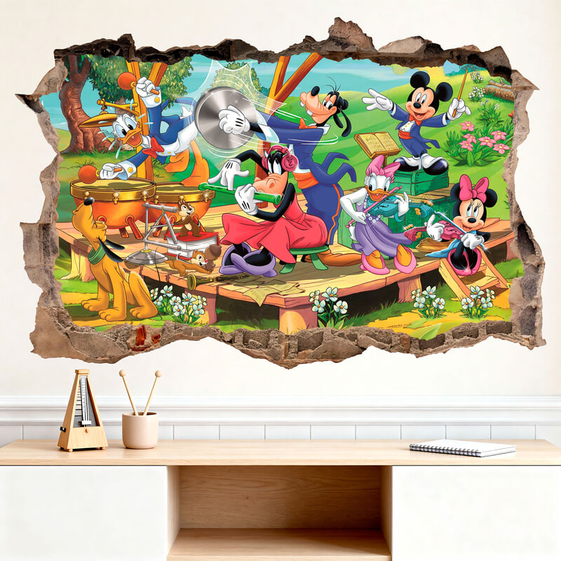 Vinilos Infantiles: Agujero de pared Amigos de Mickey en picnic