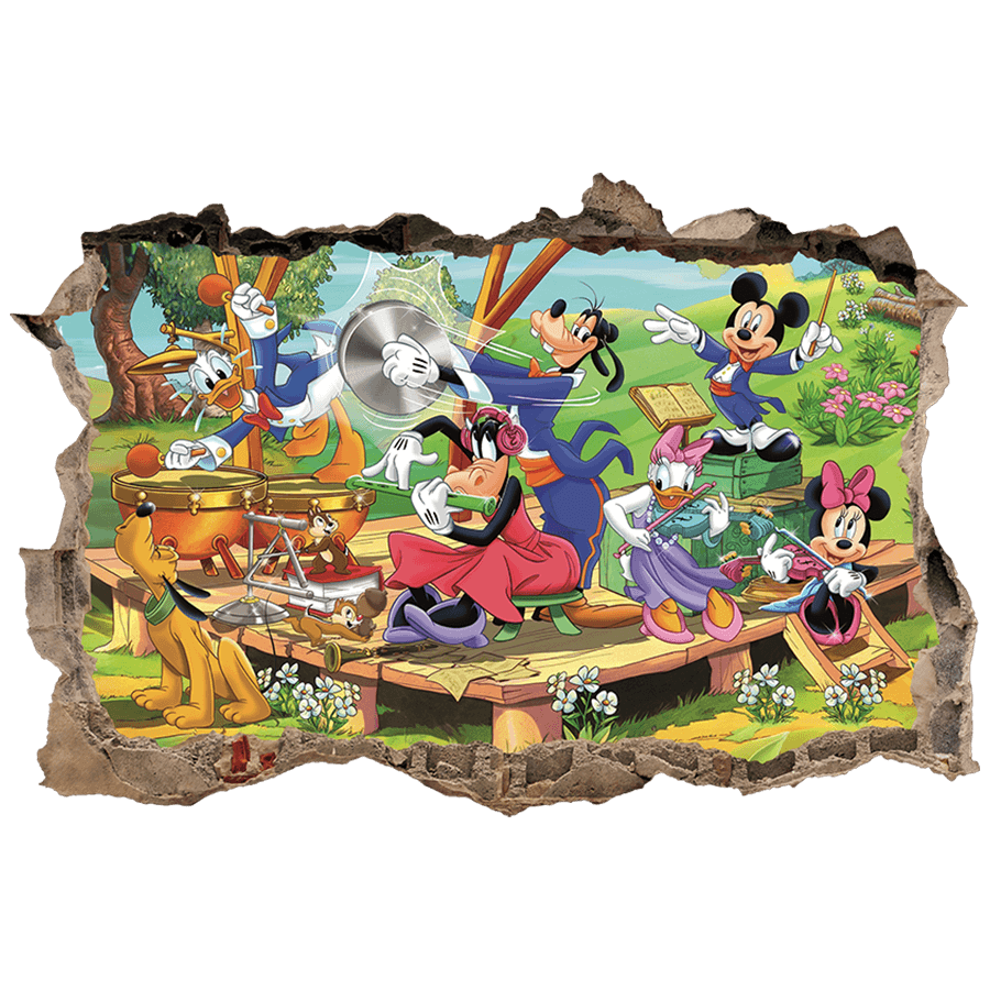 Vinilos Infantiles: Agujero de pared Amigos de Mickey en picnic
