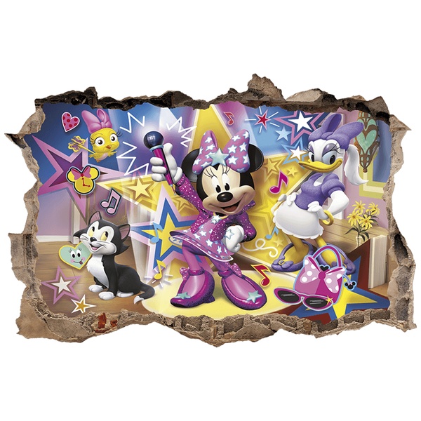 Vinilos Infantiles: Agujero de pared Minnie y Daisy Estrellas Pop