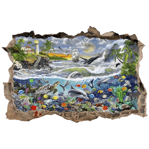 Vinilos Decorativos: Agujero de pared Faro y Mundo Marino