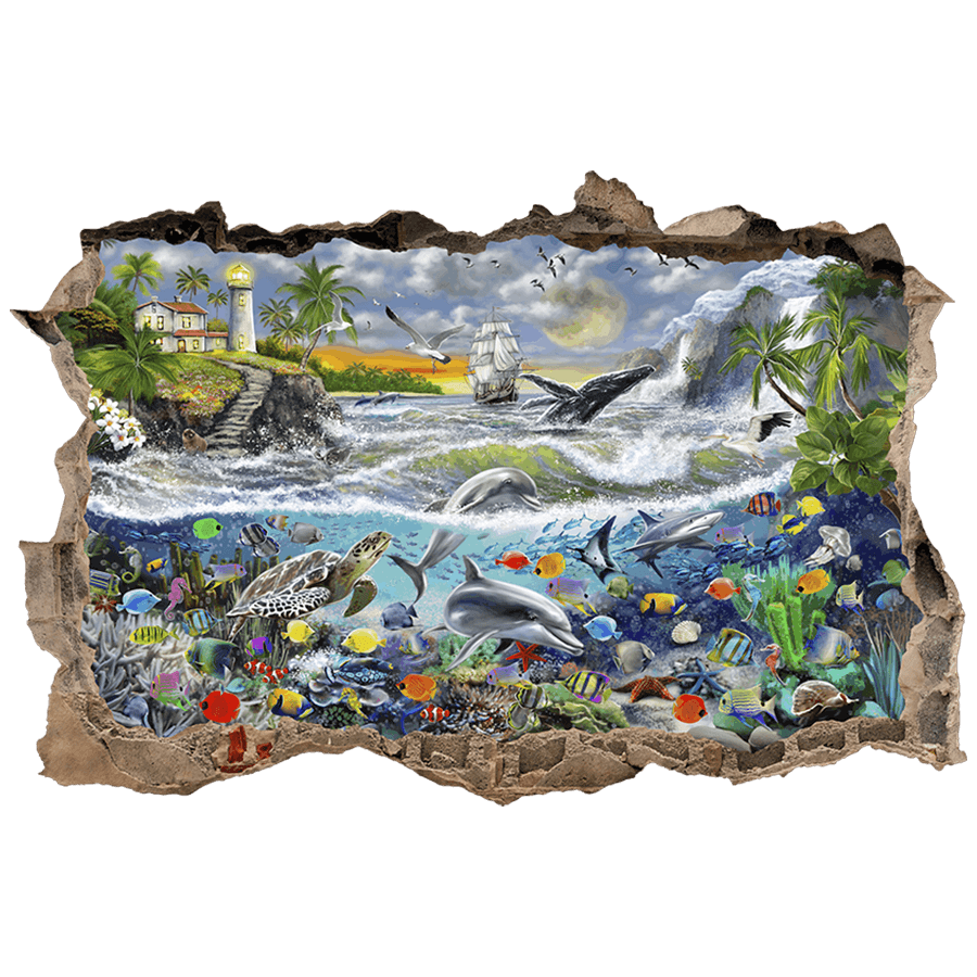 Vinilos Decorativos: Agujero de pared Faro y Mundo Marino