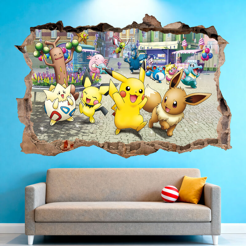 Vinilos Infantiles: Agujero de pared Pikachu y Amigos Pokémon