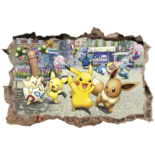 Vinilos Infantiles: Agujero de pared Pikachu y Amigos Pokémon