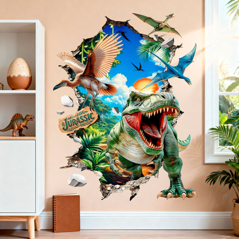 Vinilos Infantiles: Agujero de pared Dinosaurios Jurassic World Vertic