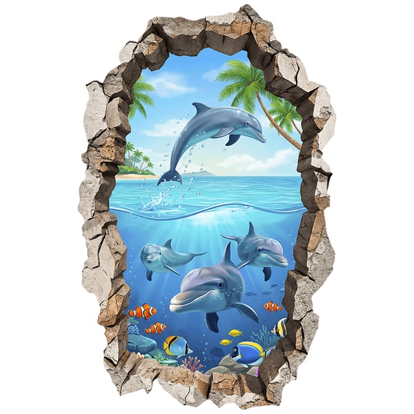 Vinilos Decorativos: Agujero de Muro Delfines Tropicales