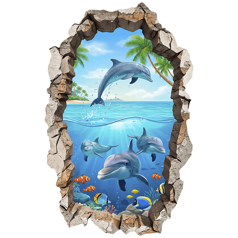 Vinilos Decorativos: Agujero de Muro Delfines Tropicales