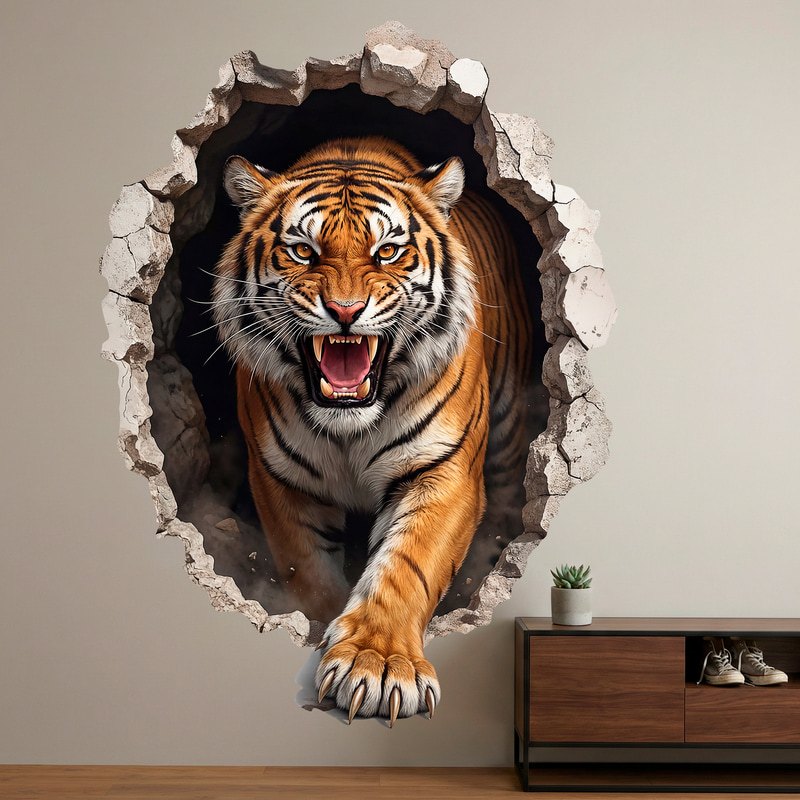 Vinilos Decorativos: Agujero de Muro Tigre Salvaje