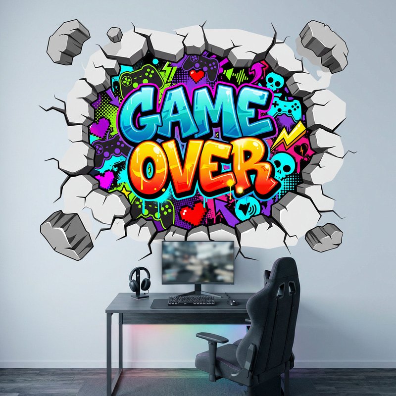 Vinilos Decorativos: Agujero de Muro Game Over Gamer