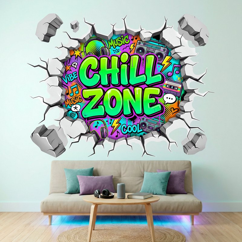 Vinilos Decorativos: Agujero de Muro Chill Zone