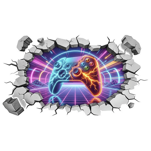 Vinilos Decorativos: Agujero de Muro Mando Gamer Neón