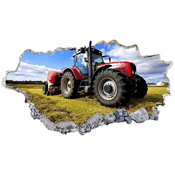 Vinilos Decorativos: Agujero de Muro Tractor Rojo en el Campo