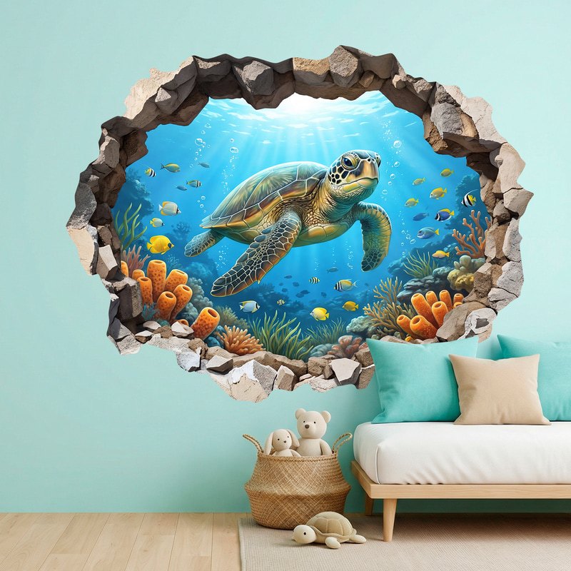 Vinilos Decorativos: Agujero de Muro Tortuga Marina en el Arrecife de C