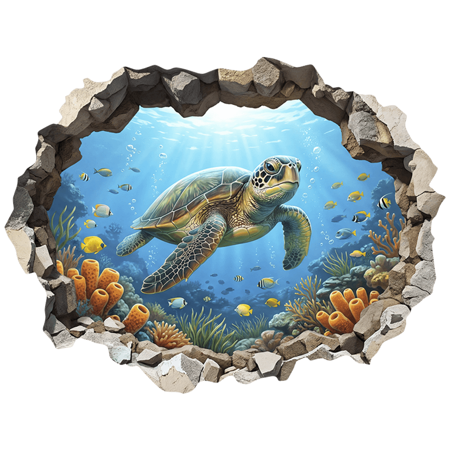 Vinilos Decorativos: Agujero de Muro Tortuga Marina en el Arrecife de C