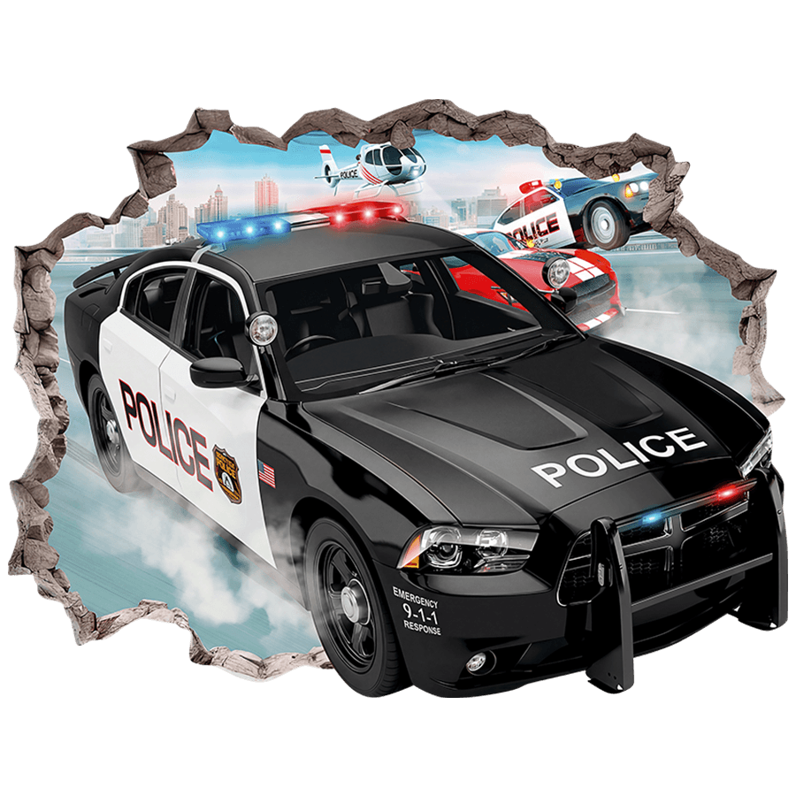Vinilos Decorativos: Agujero de Muro Persecución de Coches de Policía