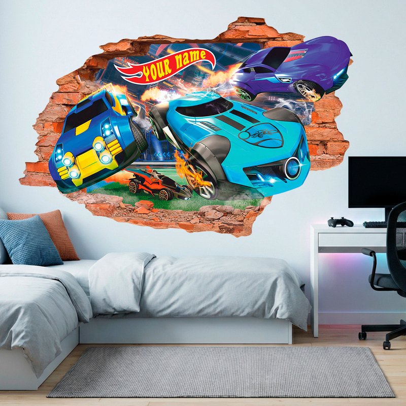 Vinilos Infantiles: Agujero de Muro Coches de Carreras Futuristas