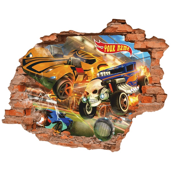 Vinilos Infantiles: Agujero de Muro Hot Wheels Nombre Personalizado