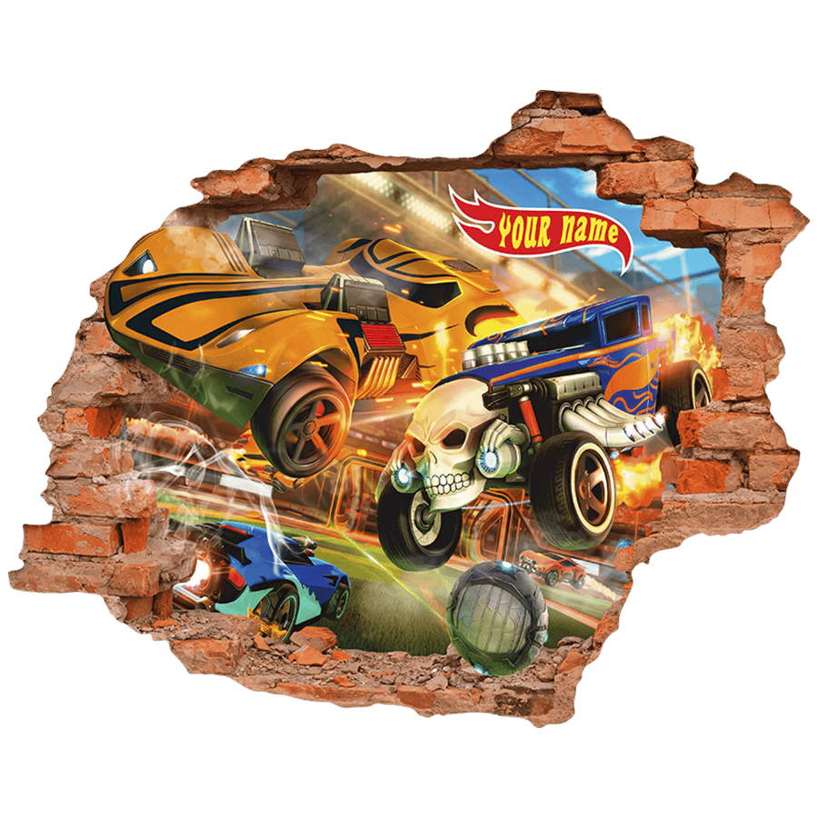 Vinilos Infantiles: Agujero de Muro Hot Wheels Nombre Personalizado
