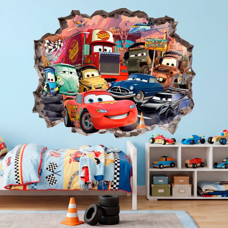 Vinilos Infantiles: Agujero de Muro Cars Rayo McQueen y sus Amigos