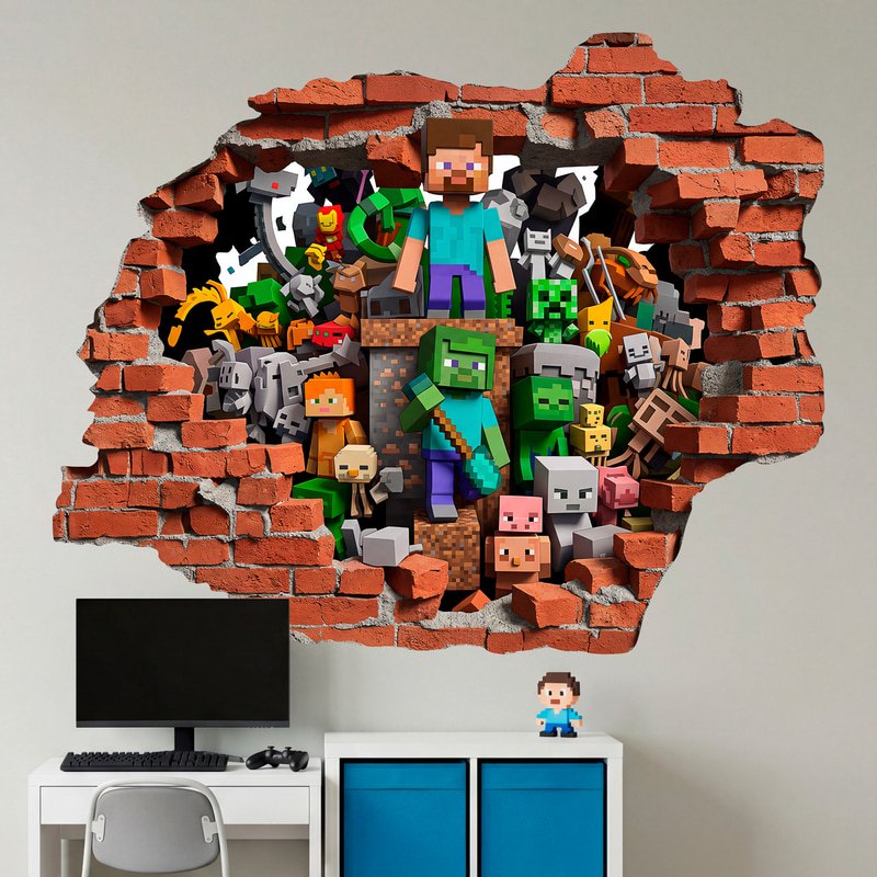 Vinilos Decorativos: Agujero de Muro Mundo Minecraft