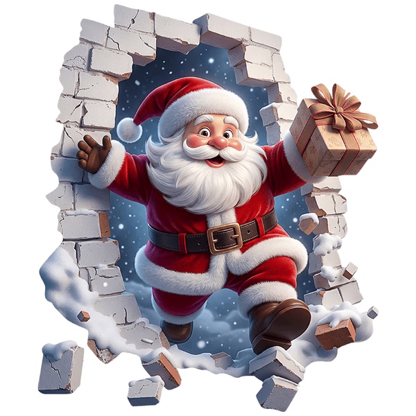 Vinilos Decorativos: Agujero de Muro Pap&aacute; Noel con Regalo de Navidad
