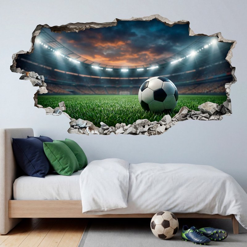 Vinilos Decorativos: Agujero de Muro Balón de Fútbol en Estadio Nocturn