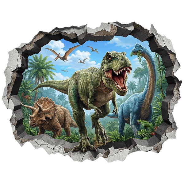 Vinilos Infantiles: Agujero de Muro T-Rex, Triceratops y Brachiosaurio