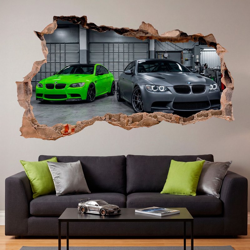 Vinilos Decorativos: Agujero de Muro BMW Deportivos en el Taller