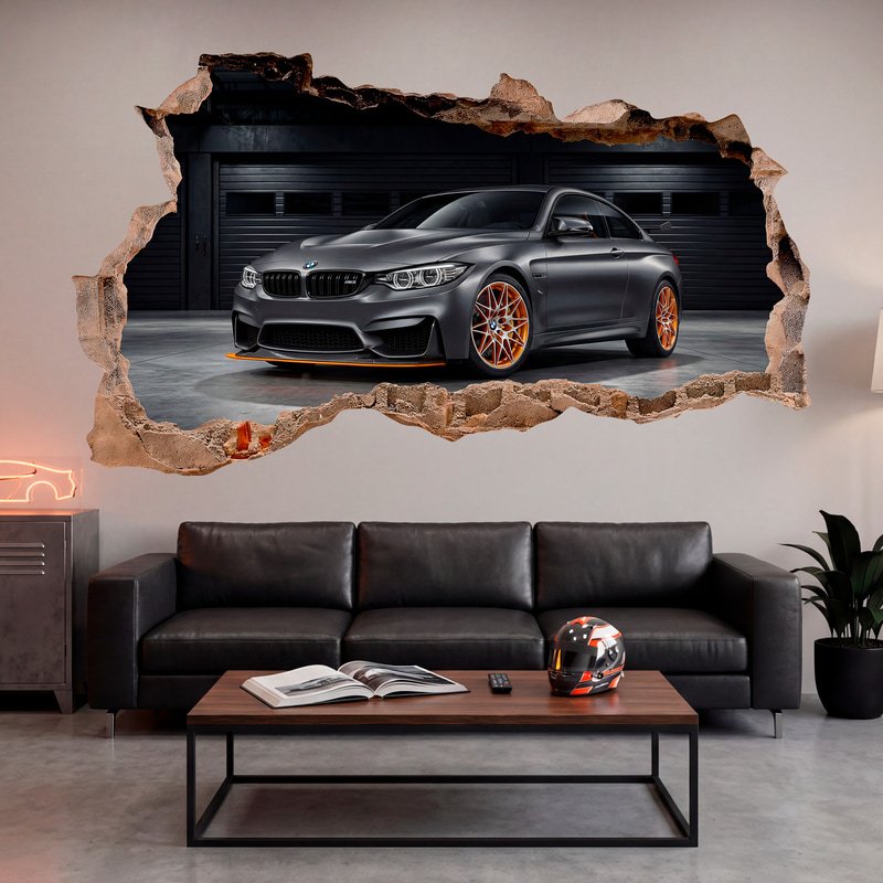 Vinilos Decorativos: Agujero de Muro BMW M3 Deportivo en el Garaje