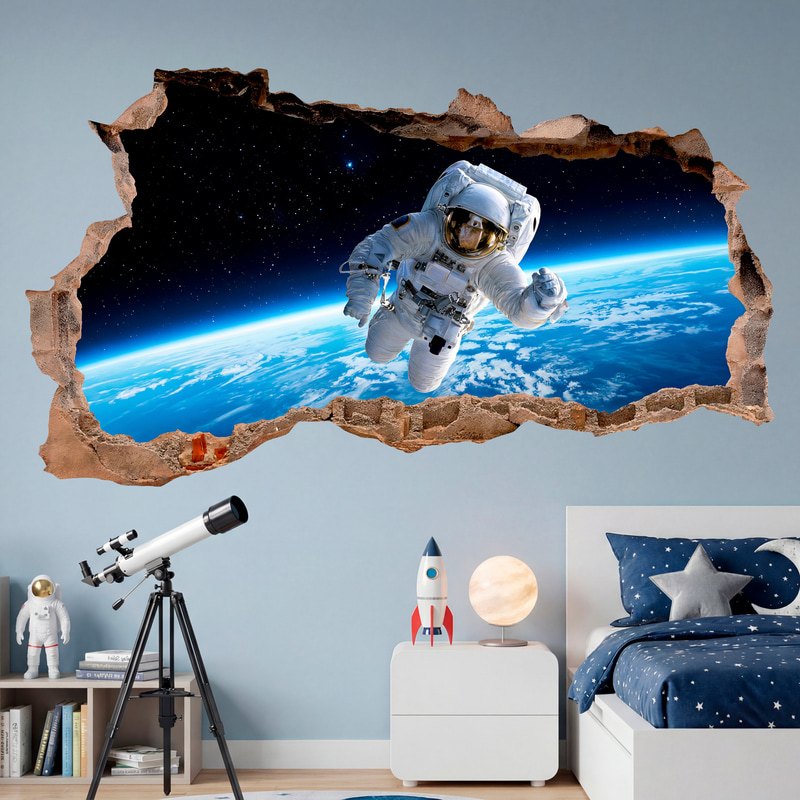 Vinilos Infantiles: Agujero de Muro Astronauta en el Espacio sobre la