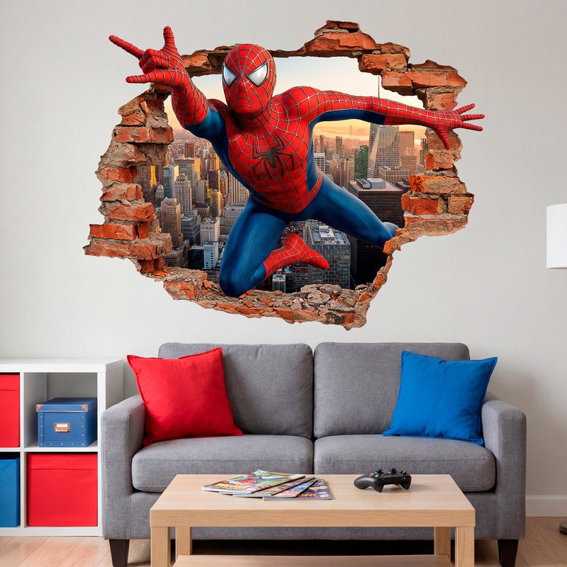 Vinilos Decorativos: Agujero de Muro Spider-Man sobre la Ciudad