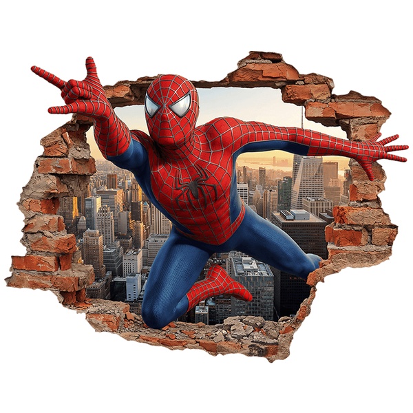 Vinilos Decorativos: Agujero de Muro Spider-Man sobre la Ciudad