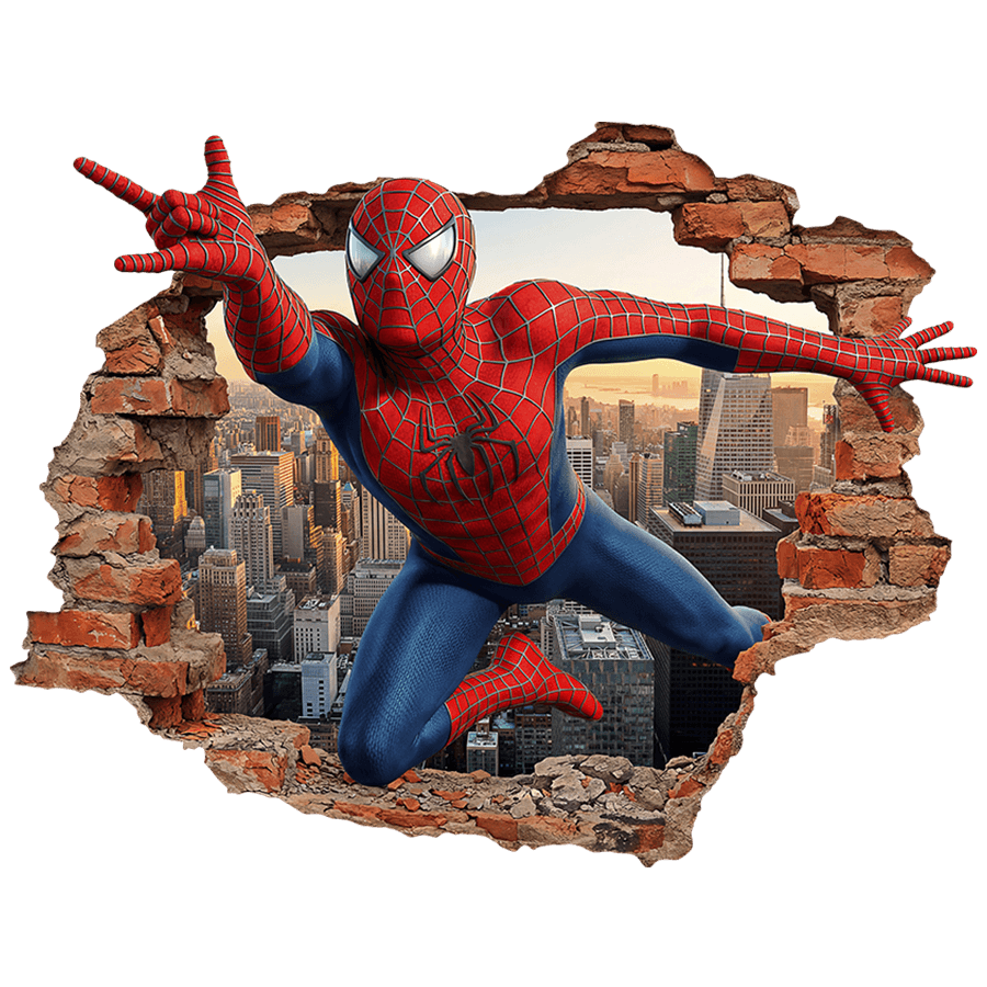 Vinilos Decorativos: Agujero de Muro Spider-Man sobre la Ciudad