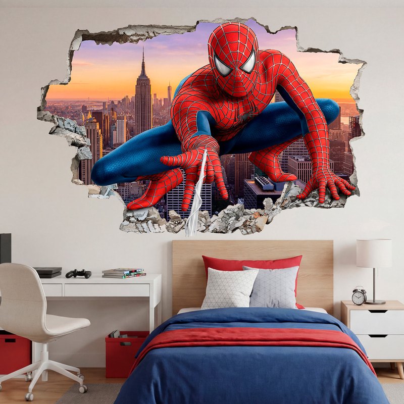 Vinilos Decorativos: Agujero de Muro Spider-Man Lanzando Telaraña sobre
