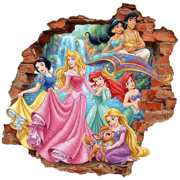 Vinilos Infantiles: Agujero de Muro Princesas Disney y Aladdin