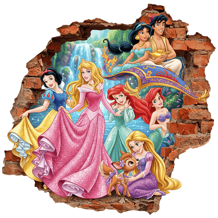 Vinilos Infantiles: Agujero de Muro Princesas Disney y Aladdin