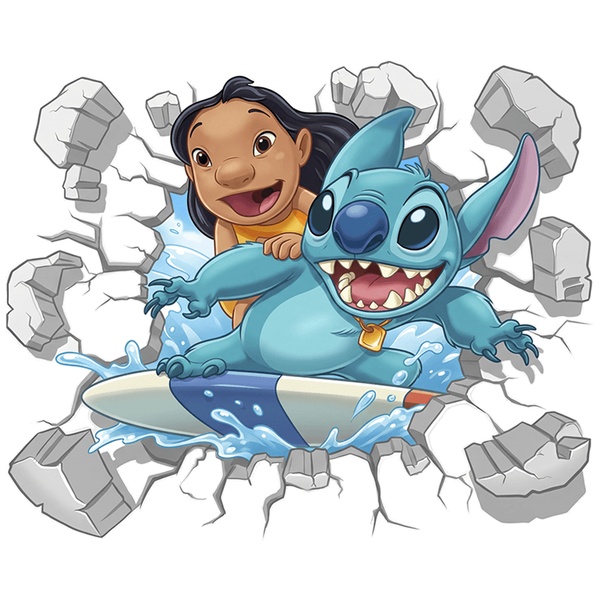 Vinilos Infantiles: Agujero de Muro Lilo & Stitch Surf en la Ola
