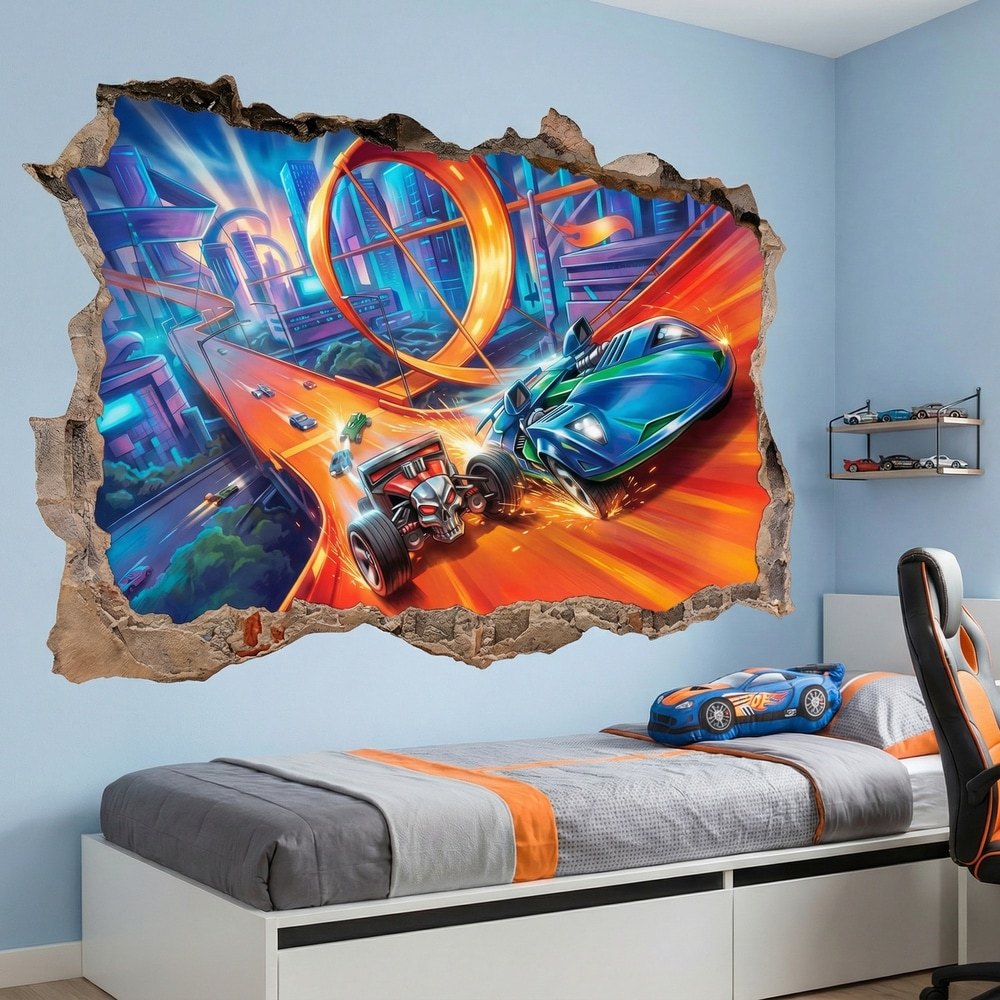 Vinilos Infantiles: Agujero de Muro Coches en Circuito Extremo