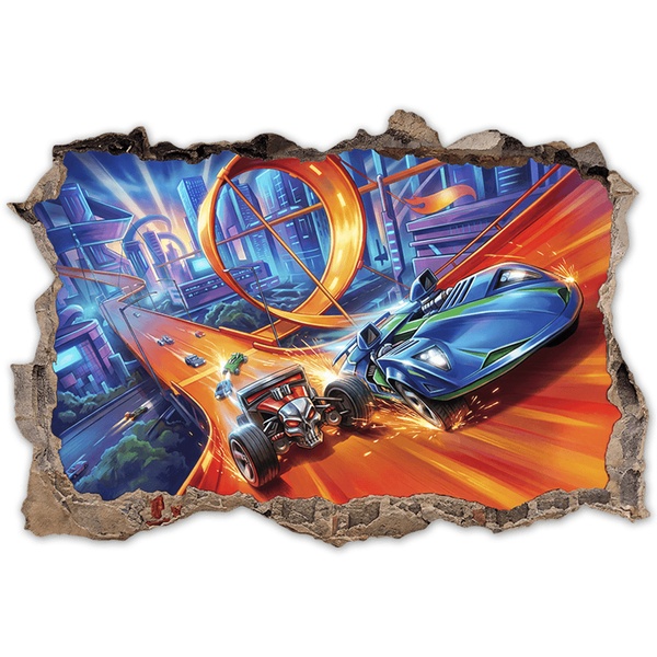 Vinilos Infantiles: Agujero de Muro Coches en Circuito Extremo