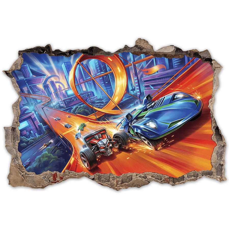 Vinilos Infantiles: Agujero de Muro Coches en Circuito Extremo