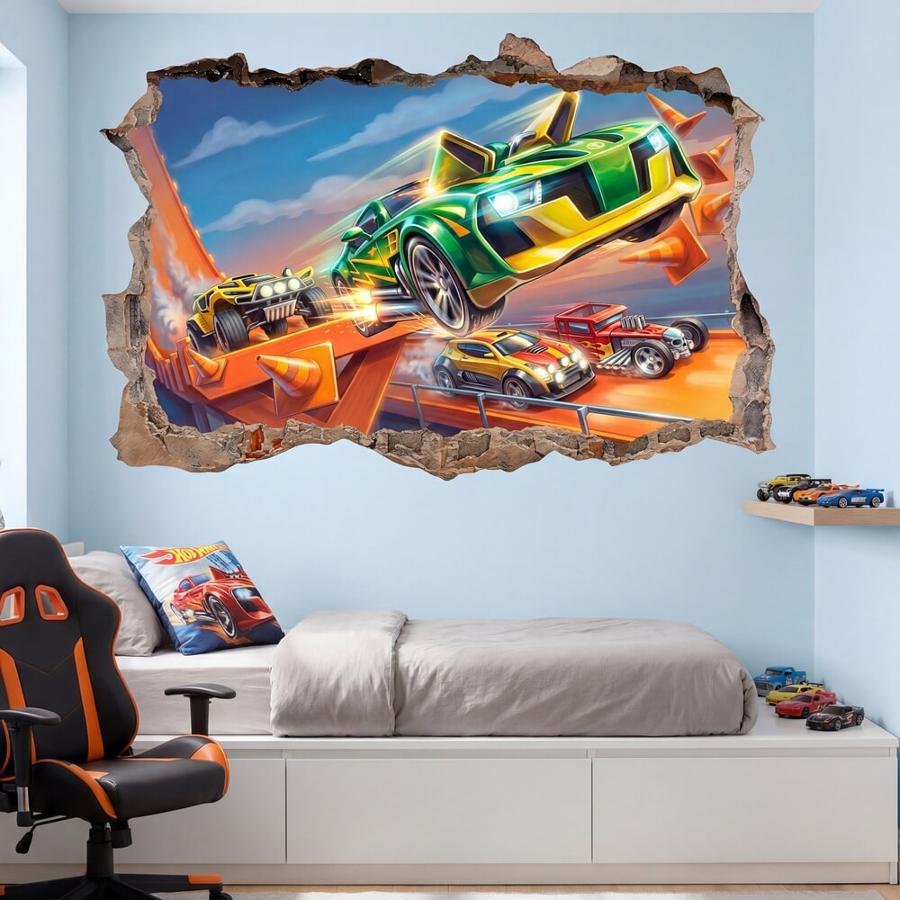 Vinilos Infantiles: Agujero de Muro Carreras en Pista Extrema