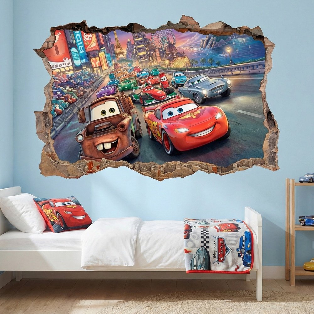 Vinilos Infantiles: Agujero de Muro Carrera Coches Pixar Cars