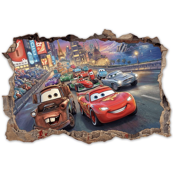 Vinilos Infantiles: Agujero de Muro Carrera Coches Pixar Cars