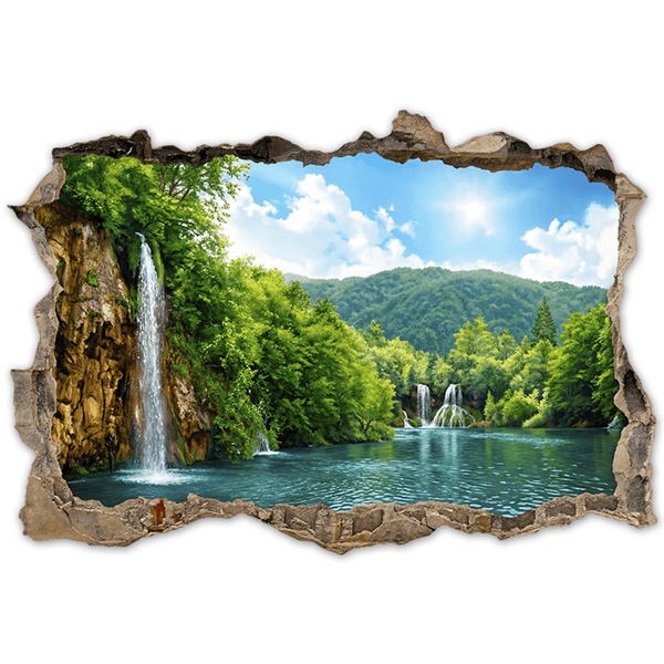 Vinilos Decorativos: Agujero de Muro Lago con Cascadas Naturales