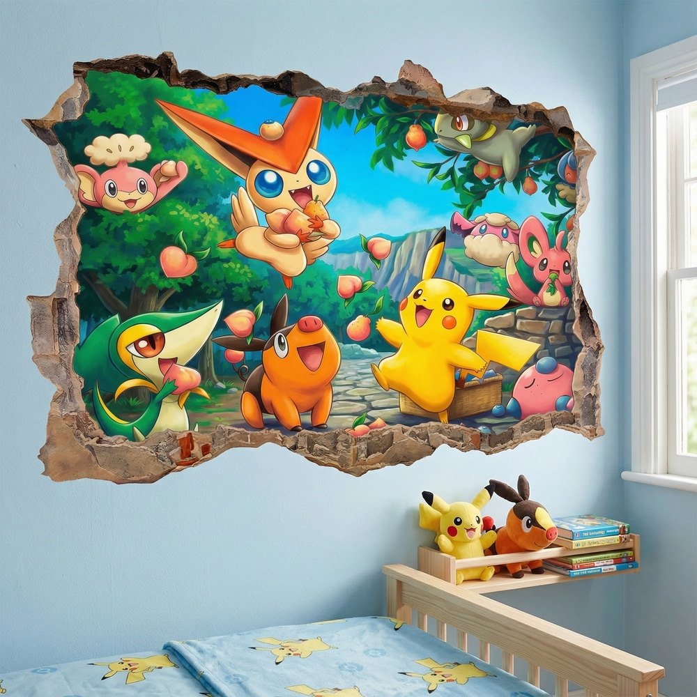 Vinilos Infantiles: Agujero de Muro Pikachu y Amigos Pokémon