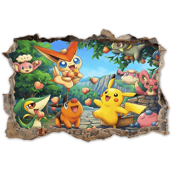 Vinilos Infantiles: Agujero de Muro Pikachu y Amigos Pokémon