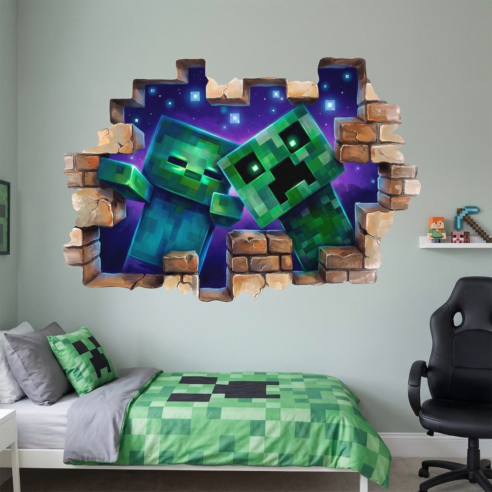 Vinilos Decorativos: Agujero de Muro Estilo Minecraft Zombies y Creeper