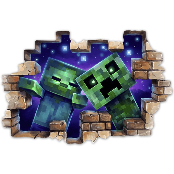 Vinilos Decorativos: Agujero de Muro Estilo Minecraft Zombies y Creeper